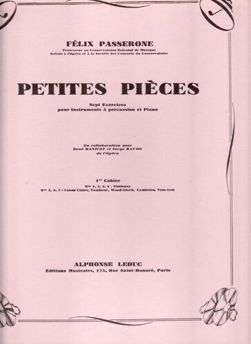 Petites Pièces Piano Et Percussions Volume 1