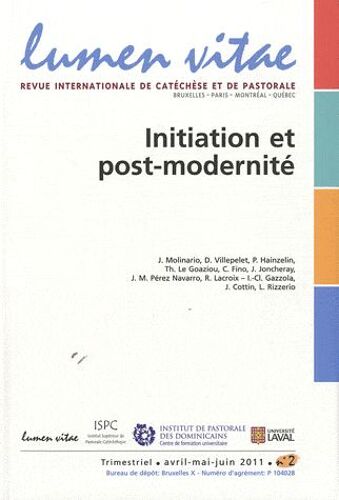 Lumen Vitae Volume 66 N° 2, Avri - Initiation Et Post-Modernité