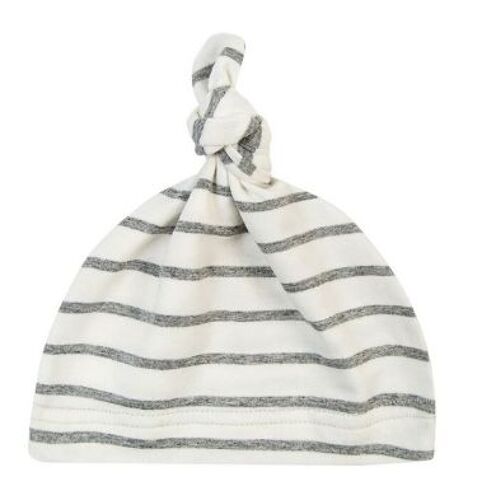 Bonnet Bébé 100% Coton Naturel Rayé Gris Blanc Naissance Noeud