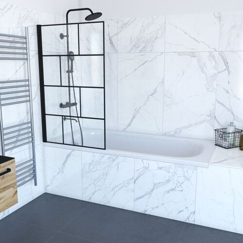 Pare baignoire rabattable sérigraphié 75x125cm - Finition Noir Mat - BLOCKS SCREEN