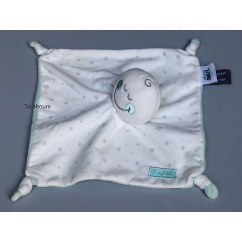 Doudou Smiley plat blanc vert étoiles Orchestra