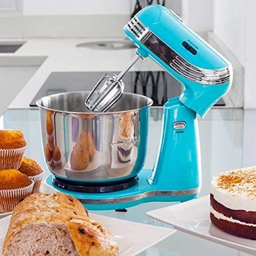 Robot Batteur Pétrisseur Sur Socle Avec Bol De 3l 250w Bleu Gris