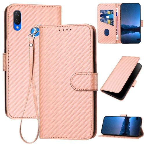 Flip Étui Pour Huawei Nova 3i Avec Fente Pour Carte Et Béquille Avec Sangle Détachable Cuir Premium Surface De Fibre De Carbone - Couleur Rose