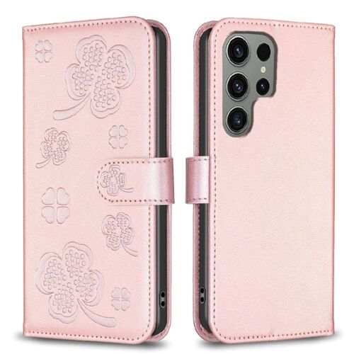 Flip Étui Pour Samsung Galaxy S24 Ultra 5g Multi-Couleur Titulaire De Fentes Pour Cartes Kickstand Portefeuille Fleur De Trèfle Cuir Pu - Couleur Rose