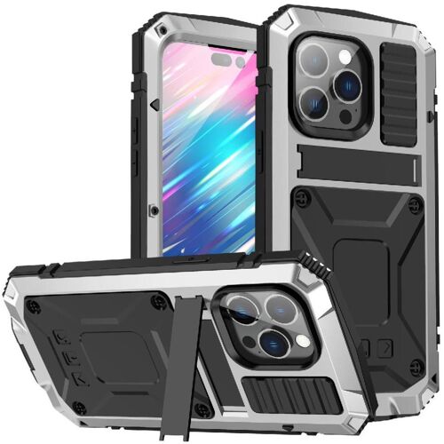 Métal Étui Pour Iphone 14 Pro Max Chantier Lourd Protecteur D'écran En Verre Avec Baillou Housse De Protection Intégrale 360 - Argent