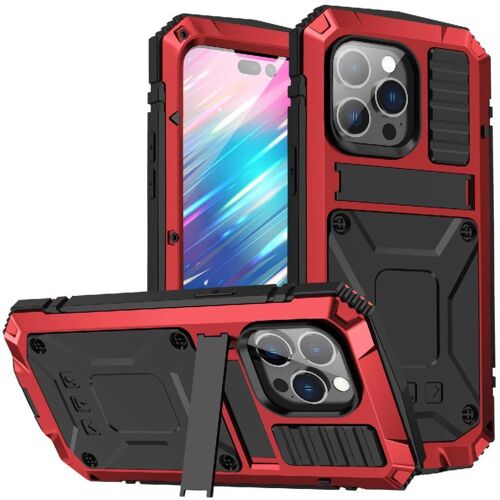 Métal Étui Pour Iphone 13 Pro Max Housse De Protection Intégrale 360 Avec Baillou Chantier Lourd Protecteur D'écran En Verre - Rouge