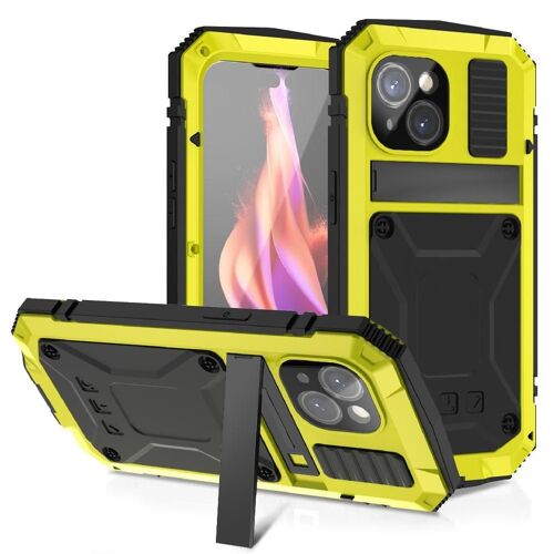 Métal Étui Pour Iphone 15 Protecteur D'écran En Verre Avec Baillou Housse De Protection Intégrale 360 Chantier Lourd - Jaune