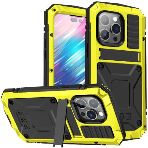 Métal Étui Pour Iphone 12 Pro Max Avec Baillou Housse De Protection Intégrale 360 Protecteur D'écran En Verre Chantier Lourd - Jaune