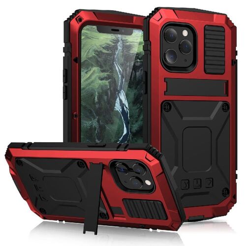 Métal Étui Pour Iphone 12 Protecteur D'écran En Verre Chantier Lourd Avec Baillou Housse De Protection Intégrale 360 - Rouge