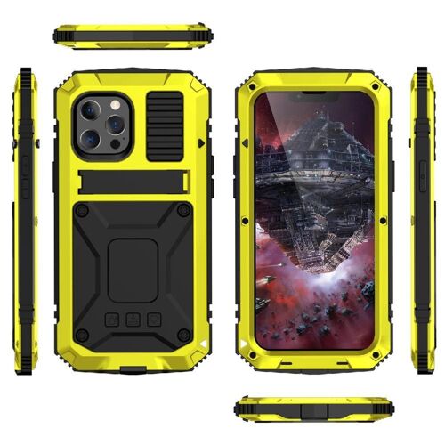 Métal Étui Pour Iphone 13 Protecteur D'écran En Verre Chantier Lourd Avec Baillou Housse De Protection Intégrale 360 - Jaune