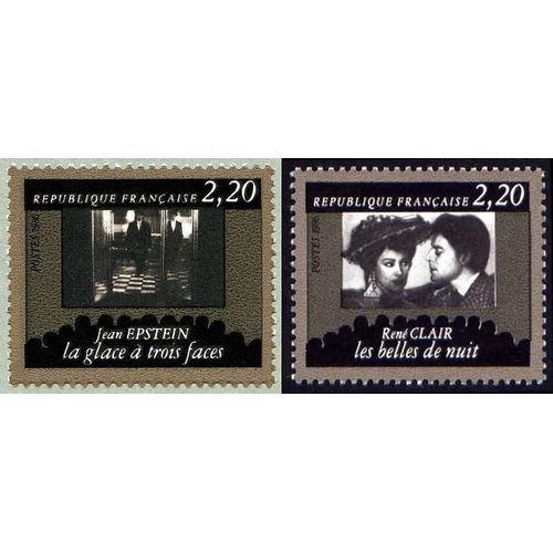 France 1986, Cinquantenaire De La Cinémathèque Française, Très Beaux Timbres Yvert 2438 Jean Epstein, "La Glace À Trois Faces" Et 2439, René Clair, "Les Belles De Nuit".