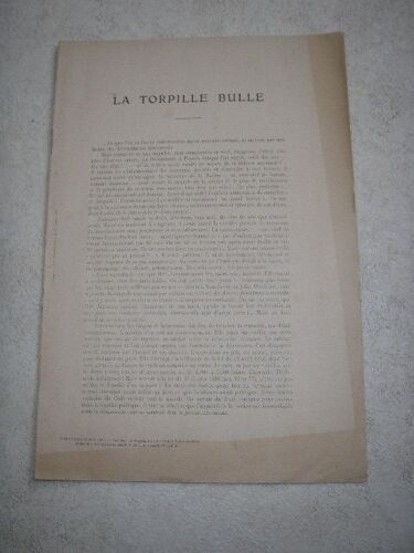 La Torpille Bulle De Camille Vergniol  N° 0 : Supplément À L'illustration, 1907