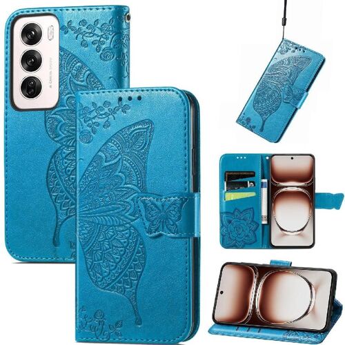Flip Étui Pour Oppo Reno 12 Aile Multi-Couleur Papillon Portefeuille Affaires - Bleu