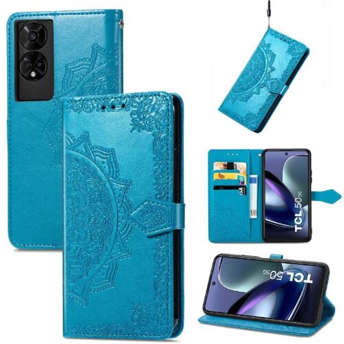 Flip Étui Pour Tcl 50 5g Couverture Rabotant Étui En Cuir Antichoc Motif Exquis Simple Entreprise - Bleu
