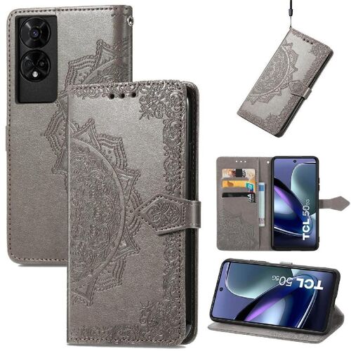 Flip Étui Pour Tcl 50 5g Couverture Rabotant Étui En Cuir Antichoc Motif Exquis Simple Entreprise - Gris