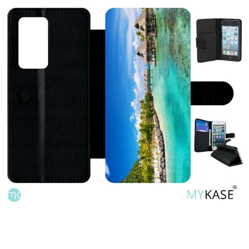Etui À Rabat Huawei P40 Pro - Cadre Paradisiaque Cases Sur Piloties - Simili-Cuir - Noir