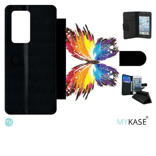 Etui À Rabat Huawei P40 Pro - Papillon Multicolor - Simili-Cuir - Noir
