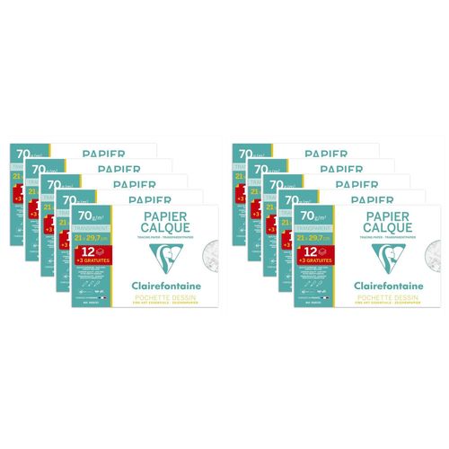 Clairefontaine Lot De 10 Pochettes Papier Calque 21x29.7cm 70g 12 + 3 Gratuites