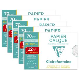 Clairefontaine Lot De 5 Pochettes Papier Calque 21x29.7cm 70g 12 + 3 Gratuites