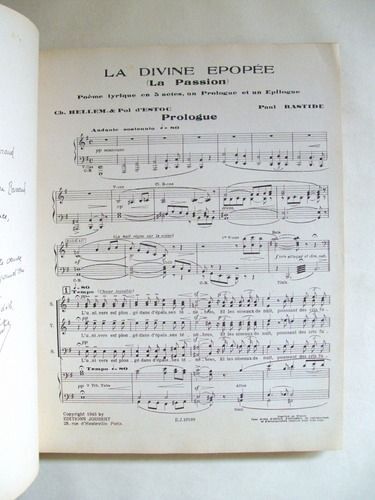 La Divine Epopée (La Passion), Poème Lyrique En 5 Actes, Un Prologue Et Épilogue De Charles Hellen Et Pol D¿Estoc, Musique De Paul Bastide. [ Exempla