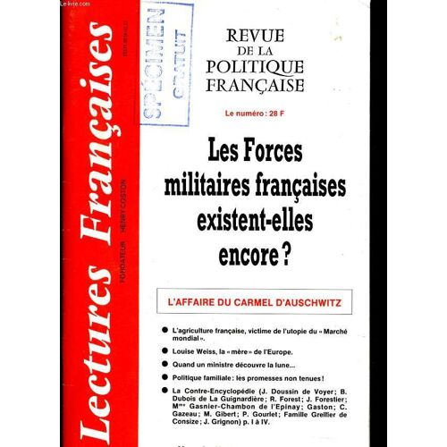Revue De La Politique Francaise N°461 : Les Forces Militaires Françaises Existent-Elles Encore?, L'affaire Du Carmel D'auschwitz
