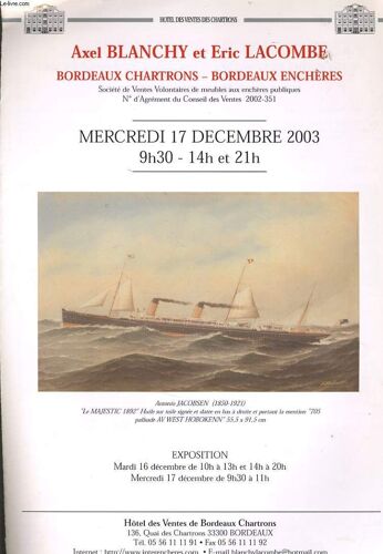 Catalogue De Vente Le Mercredi 17 Décembre 2003 À L'hôtel Des Ventes De Bordeaux