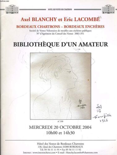 Catalogue De Vente Bibliotheque D'un Amateur Le Mecredi 20 Octobre 2004 À L'hotel Des Ventes De Bordeaux