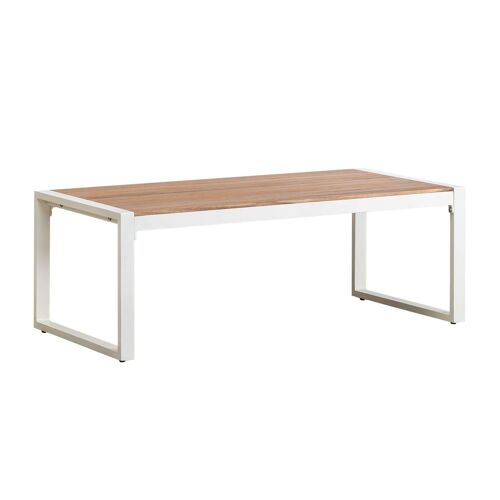 Table Basse De Jardin Rectangulaire En Aluminium Et Bois D'acacia (110x55 Cm) Lipov Blanc