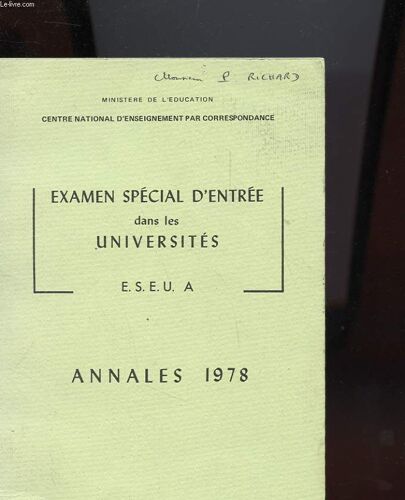 Examen Special D'entree Dans Les Universites Annales 1978