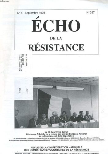 Echo De La Resistance - N°5 Septembre 1995 - La Vie De La Confederation - Le Concours National De La Resistance Et De La Deportation - La Vie Des Unions - Cncvr - Information