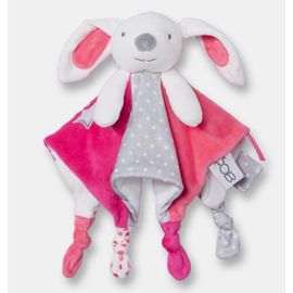 Doudou Lapin Charline Obaibi Rose Fuchsia Gris Blanc Plat Peluche Jouet Enfant Bebe