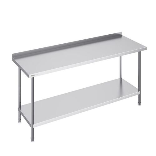 Table De Cuisine Inox-Vevor-61x182,9x91,4 Cm-2 Niveaux-Étagère Réglable En Hauteur-Cuisine Restaurant Bar Hôtel Maison
