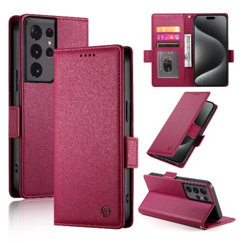 Flip Étui Pour Samsung Galaxy S21 Ultra Emplacements Pour Cartes Portefeuille Flip Affaires Utilisation Quotidienne - Rouge