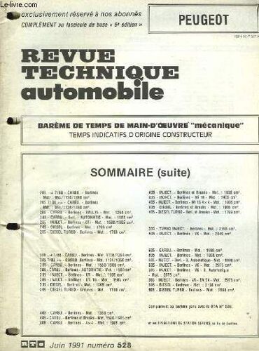 Revue Technique Automobile. Supplément Au N°528 : Peugeot.