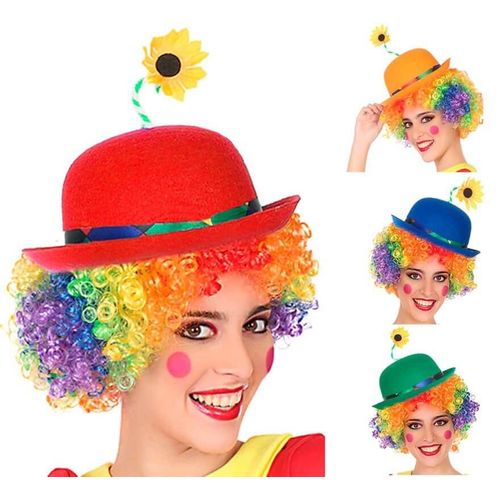 Chapeau Melon De Clown Avec Fleur Plusieurs Couleurs