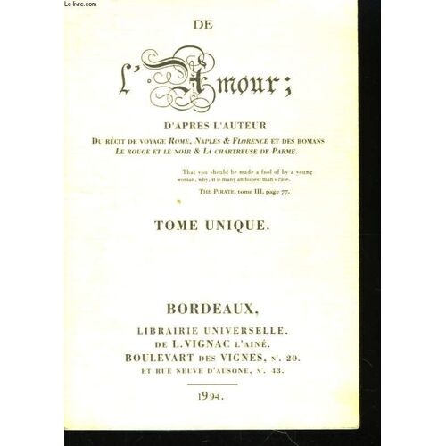 De L'amour. Tome Unique.