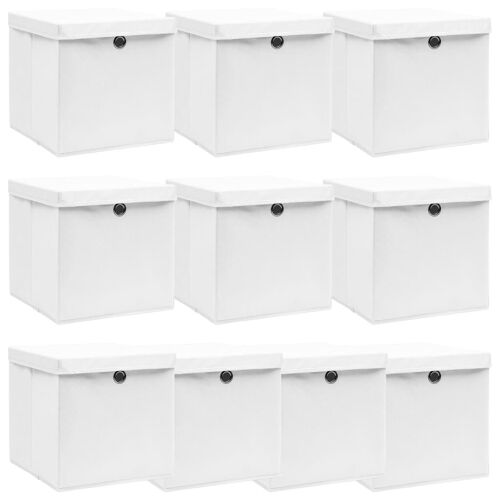 vidaXL Boîtes de rangement avec couvercle 10pcs Blanc 32x32x32cm Tissu