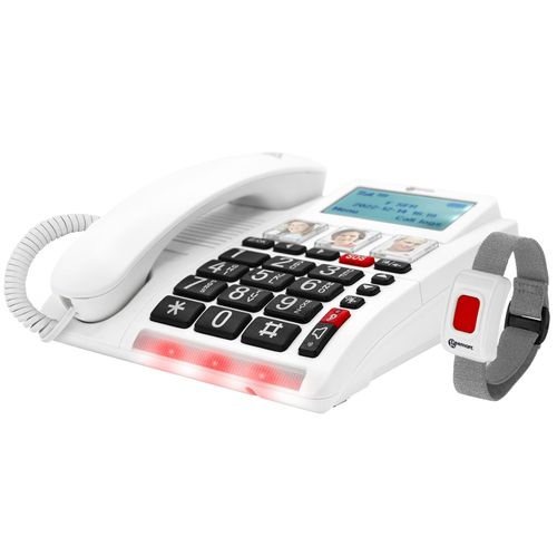 Téléphone appel d'urgence Senior Fonction SOS avec Bracelet SOS Geemarc Blanc