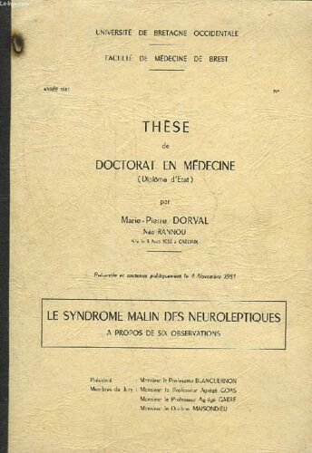 These De Doctorat En Medecine - Le Syndrome Malin Des Neuroleptiques A Propos De 6 Observations