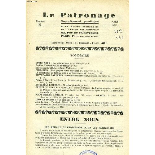Le Patronage, N° 32, Mars 1932, Supplement Pratique A La Revue Mensuelle De L' 'union Des Oeuvres'