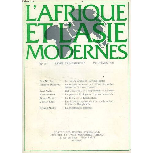 L'afrique Et L'asie Modernes, N° 156, Printemps 1988