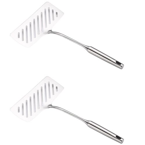 2x Spatules De Poisson Frit Large En Acier Inoxydable Steak Pelle Fendu Turner Biseauté Ustensiles Cuisine