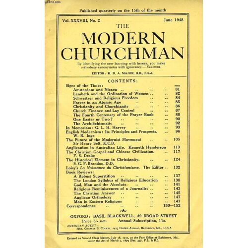 The Modern Churchman, Vol. Xxxviii, N° 2, June 1948