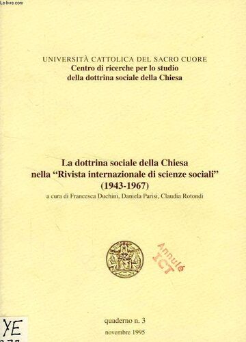 La Dottrina Sociale Della Chiesa Nella 'rivista Internazionale Di Scienze Sociali' (1943-1967)