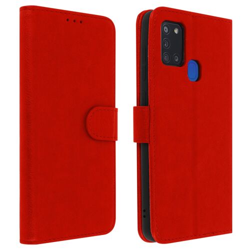 Étui Samsung Galaxy A21s Housse Intégrale Porte-carte Fonction Support Rouge
