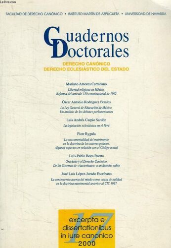 Cuadernos Doctorales, Derecho Canonico, Derecho Eclesiastico Del Estado, N° 17
