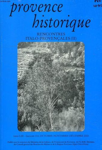 Provence Historique, Tome Liii, Fasc. 214, Oct.-Dec. 2003