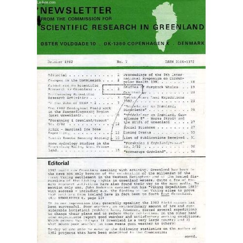 Newsleter From The Commission For Scientific Research In Greenland, N° 7, Oct. 1982