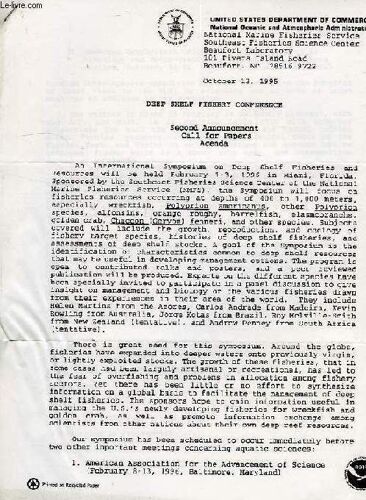 Deep Shelf Fishery Conference, Oct. 1995, Second Announcement, Call For Papers, Agenda
