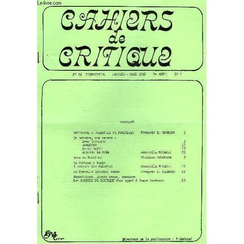 Cahiers De Critique, N°26, Jan.-Mars 1982, 7e Annee